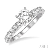 1 1/10 ctw Round Brilliant Cut Diamond Ladies Engagement Ring with 5/8 Ct Round Cut Center Stone in 14K White Gold